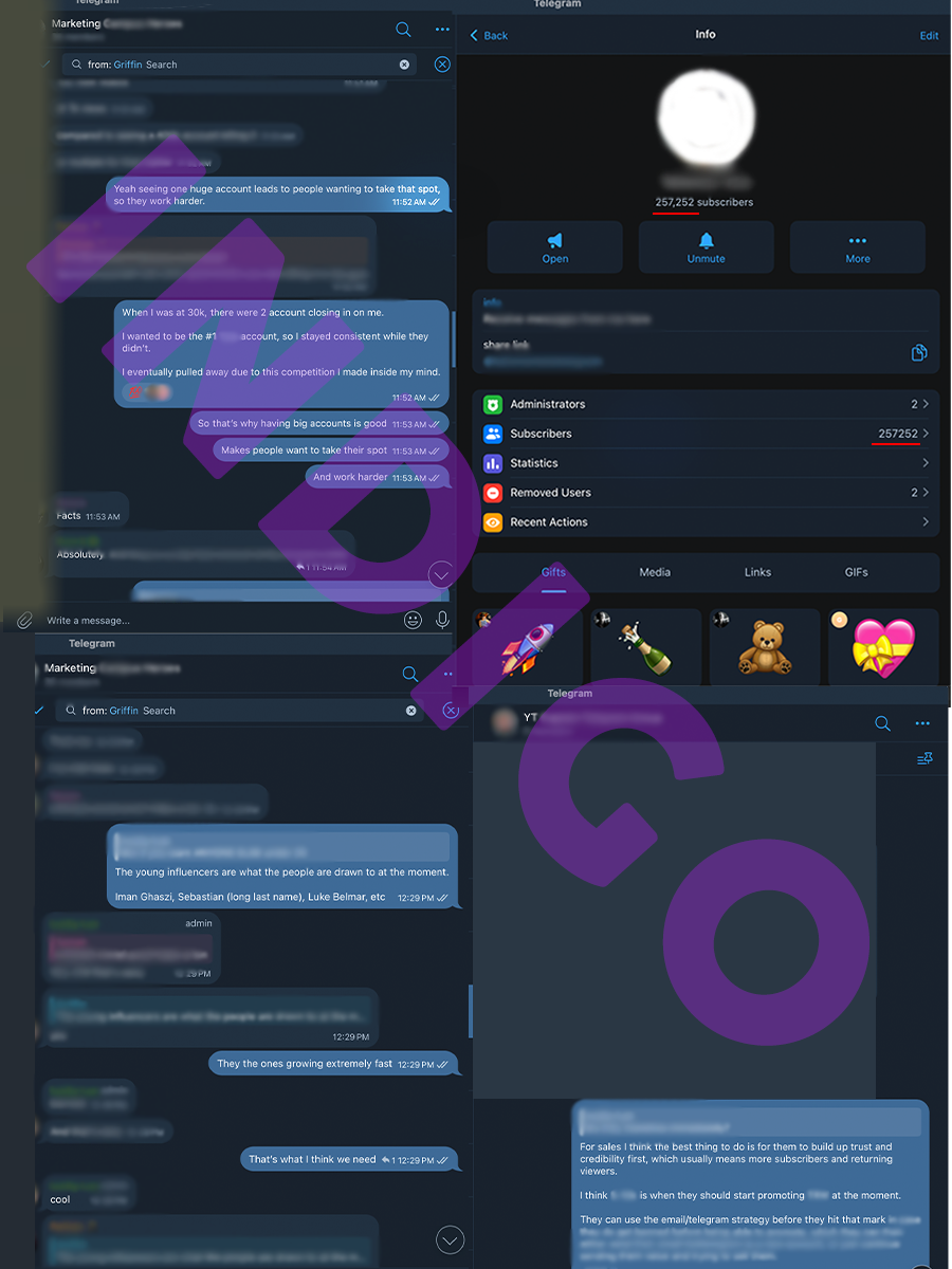 Behind the scenes Telegram conversations showing work with top creators